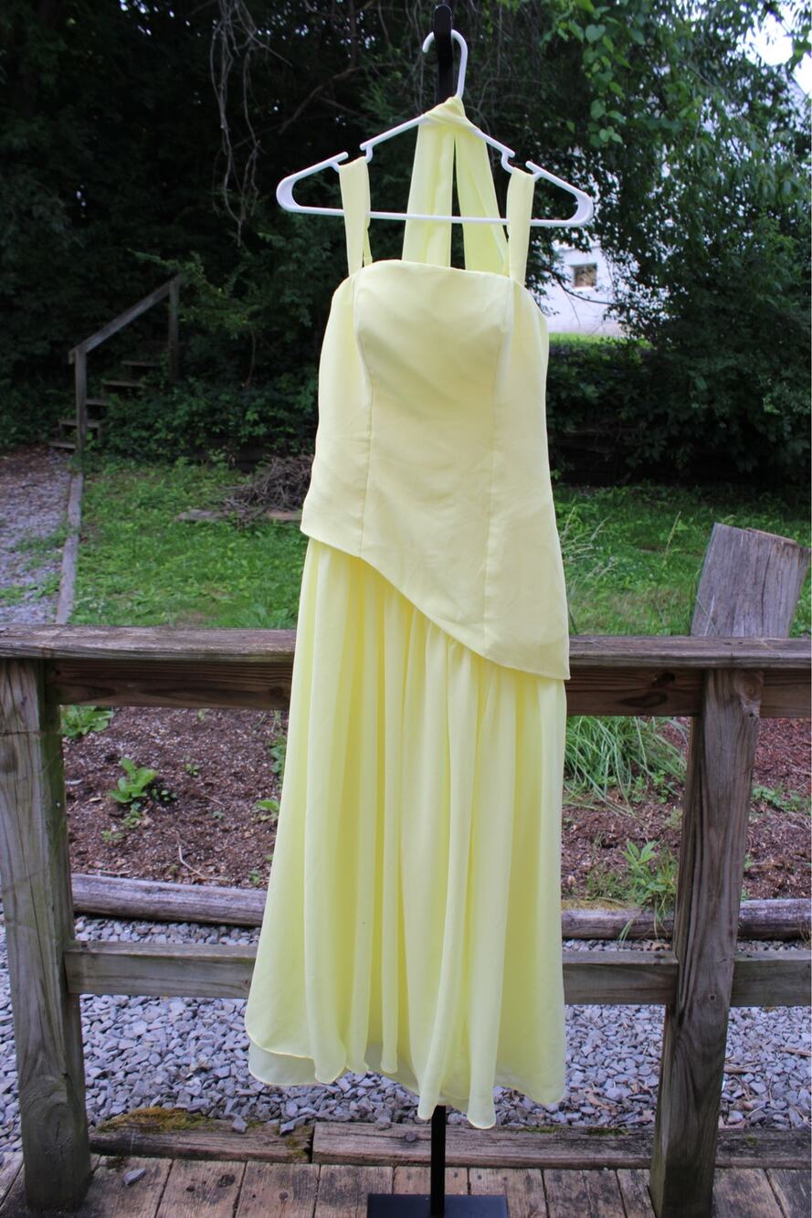 Pale Yellow Chiffon Halter Midi Dress | Size M | Elegant Flowy Dress